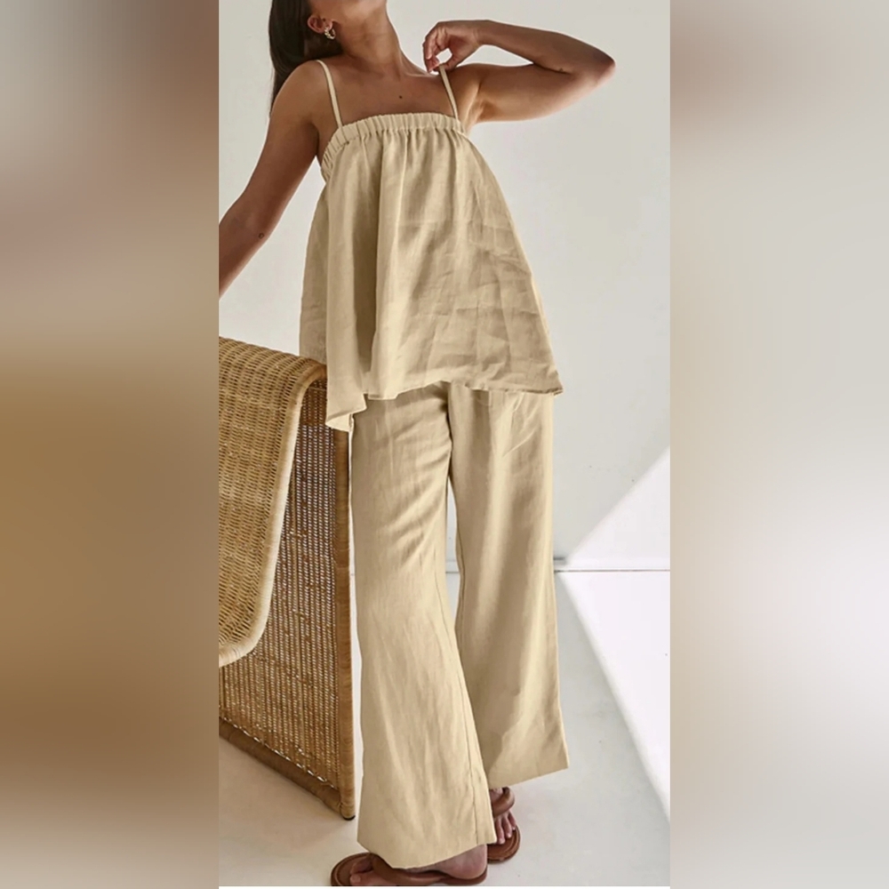 Commense Beige Flowy Pantsuit
